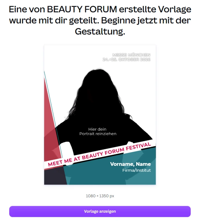 Beispiel der BEAUTY FORUM Festival Canva-Vorlage 2026